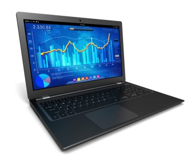 Laptop ve iş ekonomi grafik grafik 3d çizim