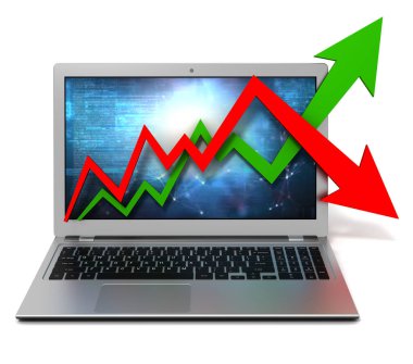 Laptop ve iş ekonomi grafik grafik 3d çizim