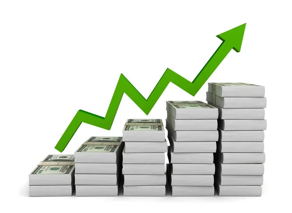 Geld Graph 3D Illustration isoliert auf weißem Hintergrund — Stockfoto