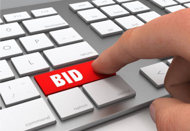 teklifi düğmesini anahtar kavram 3d illüstrasyon itme