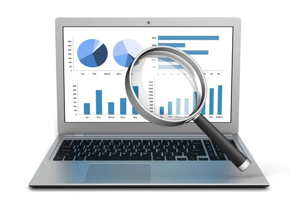 Computer portatile e business finance grafico 3d illustrazione — Foto Stock
