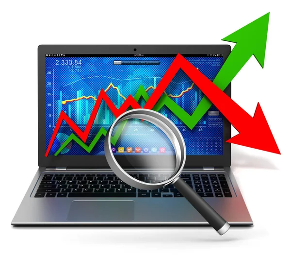 Laptop ve iş ekonomi grafik 3d çizim