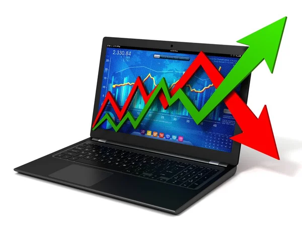 Laptop en zakelijke financiën grafiek 3d illustratie — Stockfoto