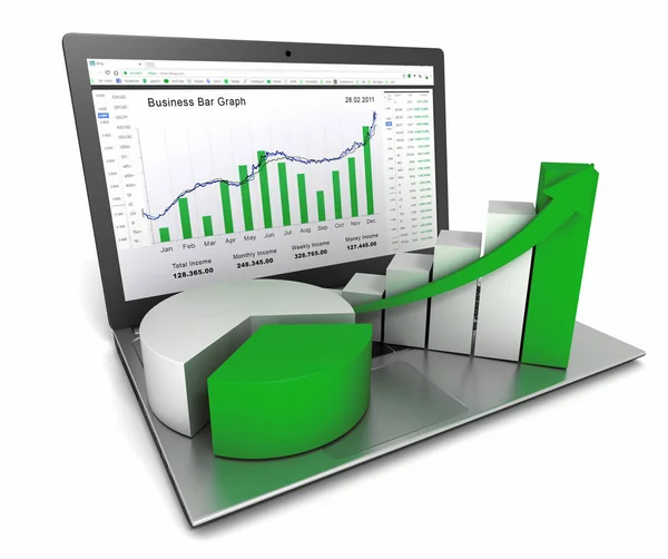 Графік ноутбука та бізнес-фінансів 3d ілюстрація — стокове фото