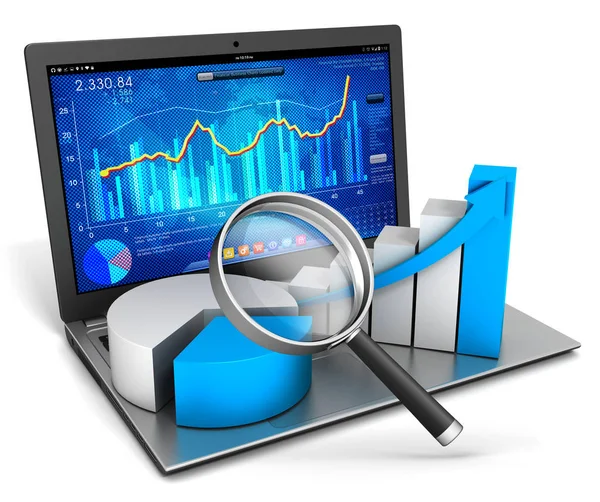 Computer portatile e business finance grafico 3d illustrazione — Foto Stock