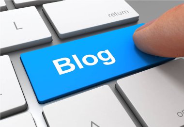 Blog düğme anahtar kavram 3d illüstrasyon itme