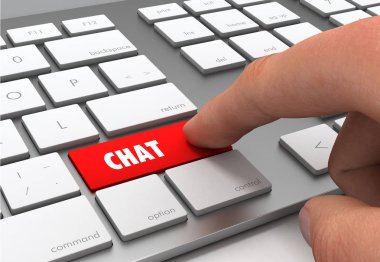 sohbet düğmesini anahtar kavram 3d illüstrasyon itme