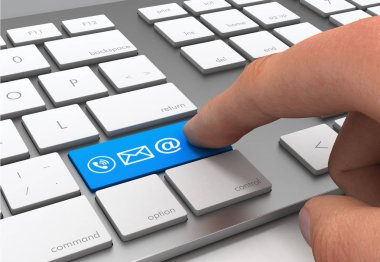 iletişim düğmesini anahtar kavram 3d illüstrasyon itme