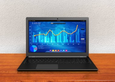 Laptop ve iş ekonomi grafik grafik 3d çizim