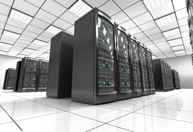 ağ iş istasyonu sunucu Oda kavramı 3d çizim