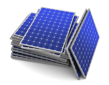 Güneş paneli konsepti beyaz arkaplanda izole edilmiş 3d illüstrasyon