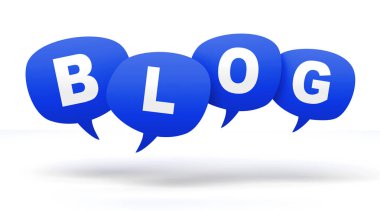Beyaz arka plan üzerinde blog konuşma kabarcıklar 3d konsept illüstrasyon izole