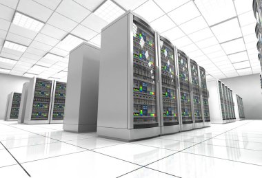 ağ iş istasyonu sunucu Oda kavramı 3d çizim