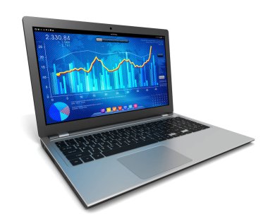 Laptop ve iş ekonomi grafik grafik 3d çizim