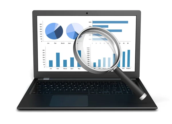 Laptop Üzleti Finanszírozását Graph Diagramon Illusztráció — Stock Fotó