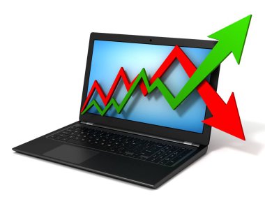 Laptop ve iş ekonomi grafik grafik 3d çizim
