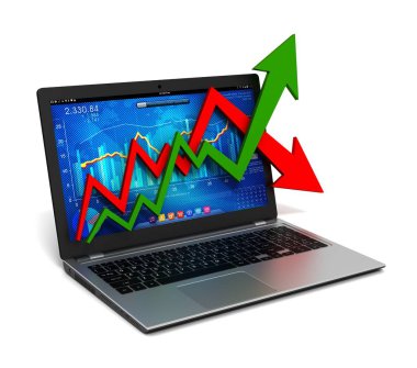 Laptop ve iş ekonomi grafik grafik 3d çizim
