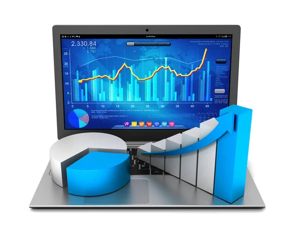 Laptop ve iş ekonomi grafik grafik 3d çizim