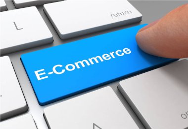 e-ticaret düğmesine basma konsepti 3D illüstrasyon izole edildi