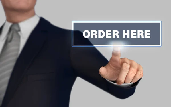 Order Here Finger Pushing Concept Illustration — Stock Photo, Image