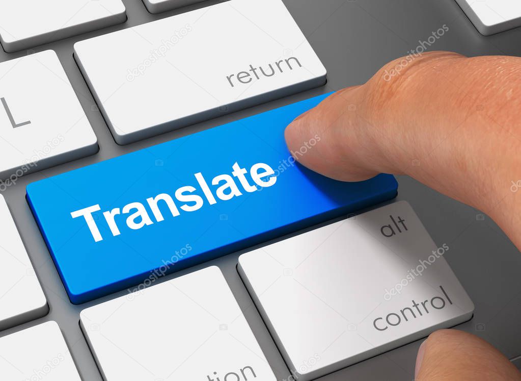 translate pushing keyboard with finger 3d concept illustration