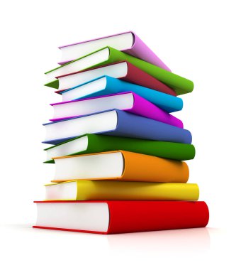 Beyaz arka plan üzerinde renkli kitaplar 3d çizim