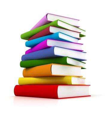 Beyaz arka plan üzerinde renkli kitaplar 3d çizim