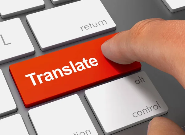 Translate pushing keyboard with finger 3d illustration — Stock Photo, Image