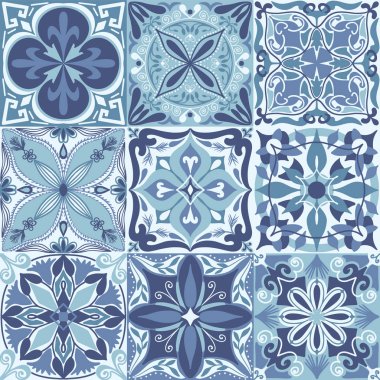 Vektör Portekizce Azulejo Fayans Dikişsiz Desen Arka Plan