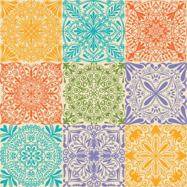 Vektör retro simetrik karolar dikişsiz desen arka plan.