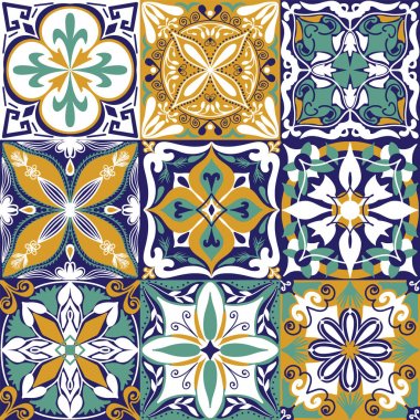 Vektör Portekizce Azulejo Fayans Dikişsiz Desen Arka Plan.