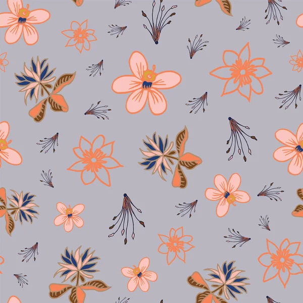 Vector tropical flowers seamless pattern repeat on light blue background — Stock Vector