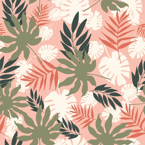 Vecteur doux pastel feuilles tropicales motif sans couture répéter . — Image vectorielle
