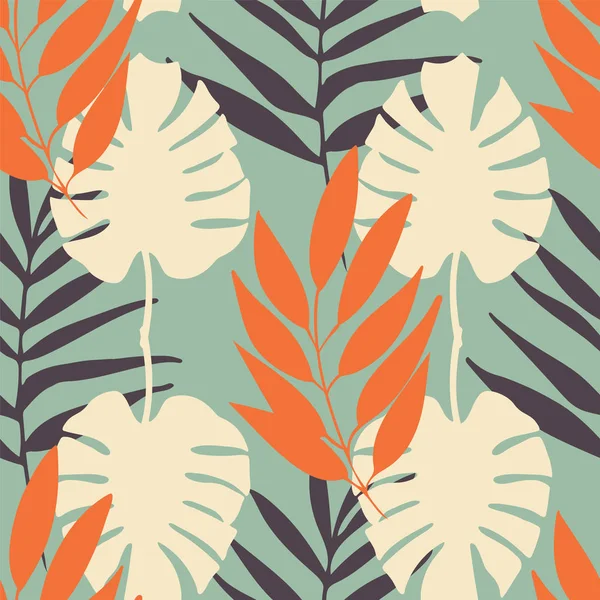 Feuilles tropicales vectorielles motif sans couture répéter arrière-plan — Image vectorielle