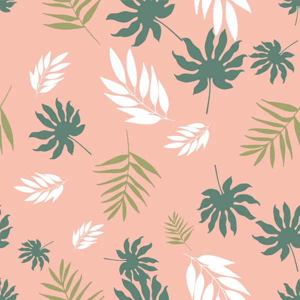 Vector pastel tropical leaves seamless pattern repeat. — Stock Vector