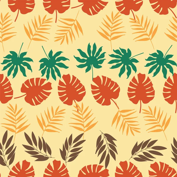 Rangées horizontales vectorielles de feuilles tropicales motif sans couture — Image vectorielle