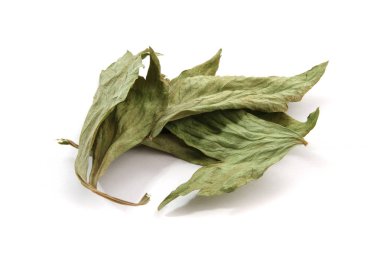 beyaz bir arka plan üzerinde kırılmamış yaprak kuru lovage