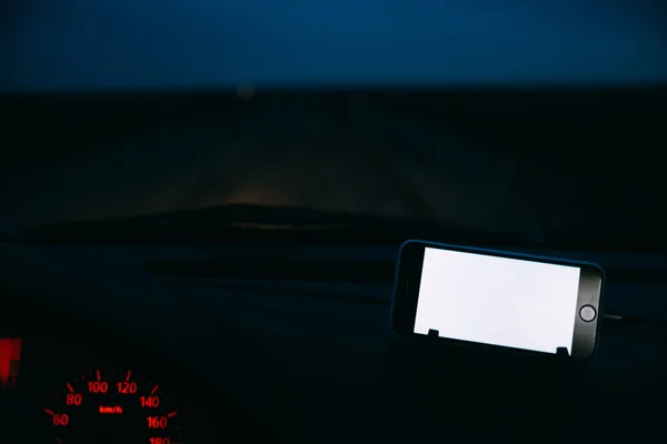 Night road in car phone with white background pattern