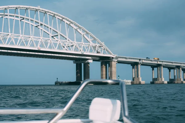 Crimean bridge over the sea of Azov view from the boat summer