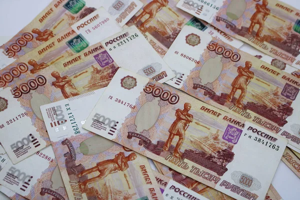 lots of Russian money. banknotes come in denominations of five thousand. banknotes close-up.