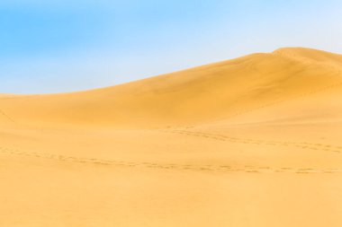 Ayak izleri ve mavi gökyüzü: Tottori, Japan (kopya alanı yolu ile geniş kumul)