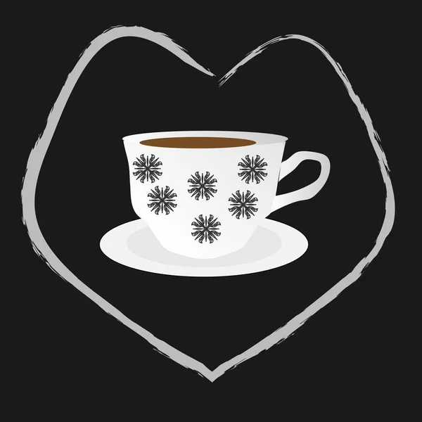 Copa blanca de café caliente en el corazón — Vector de stock