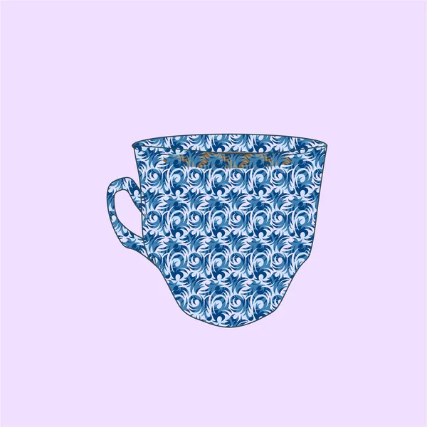 Caneca de café de vidro com belo padrão floral — Vetor de Stock