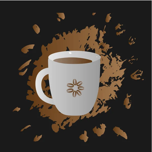 Copa blanca de café con flores y granos de café — Vector de stock