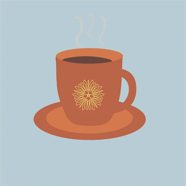 Taza de café naranja oscuro con patrón de flores — Vector de stock