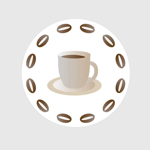 Икона бежевой кружки в кругу кофейных зерен — стоковый вектор