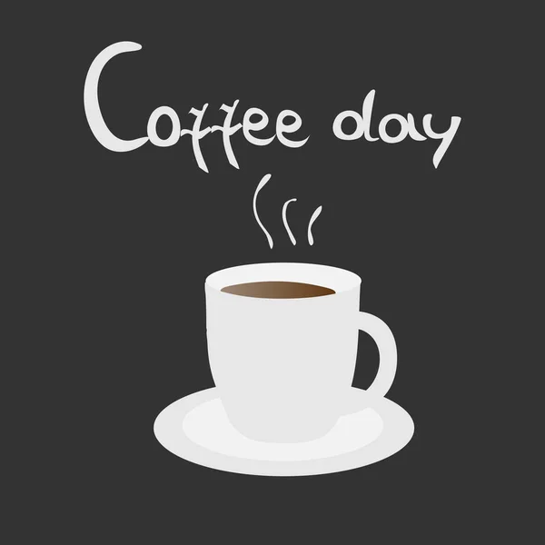 Белая кружка горячего кофе с надписью Coffee day — стоковый вектор