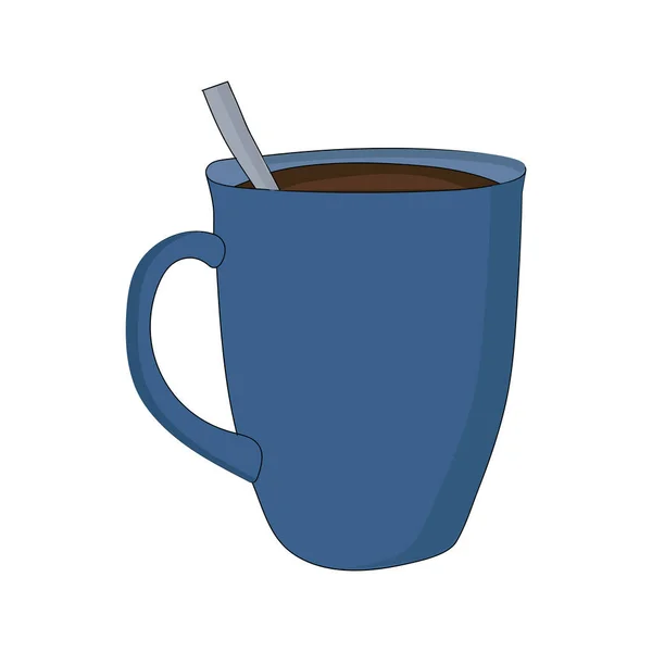 Taza de café con una cuchara azul para el diseño web o café, restaurante — Vector de stock