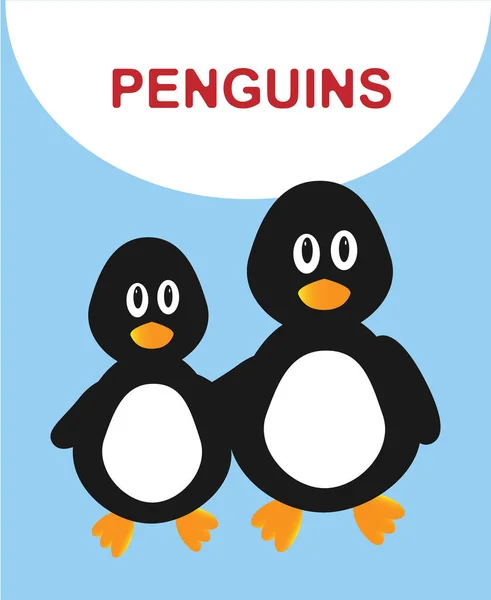 Two penguins in cartoon style in the form of a poster — Stock Vector