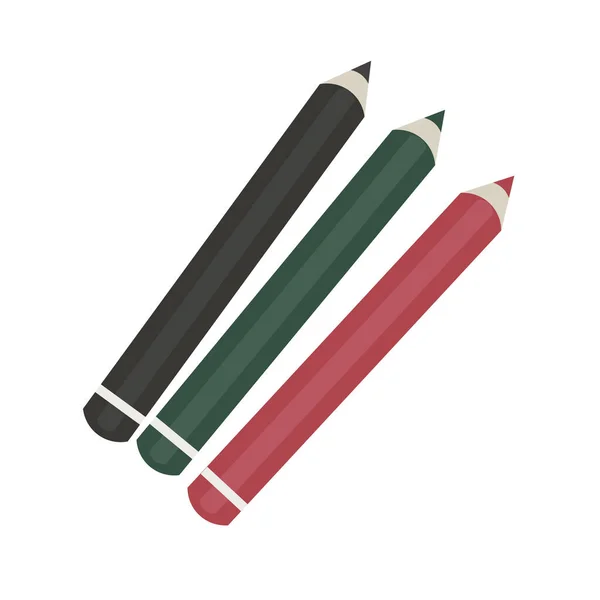 Ensemble de trois crayons de différentes couleurs sur fond blanc — Image vectorielle